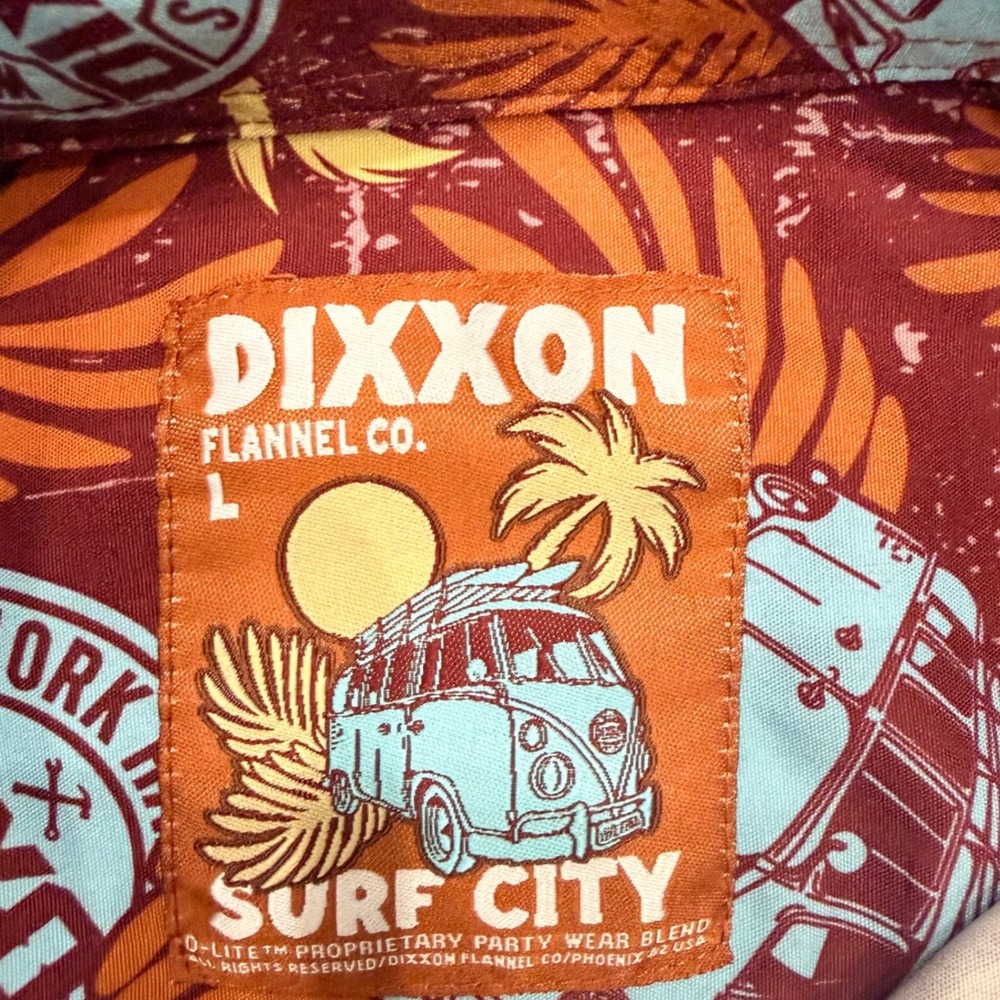 Dixxon Flannel Co Surf City Shirt Mens Large Maroon Surf Van Tropical D-Lite L - Picture 2 of 5